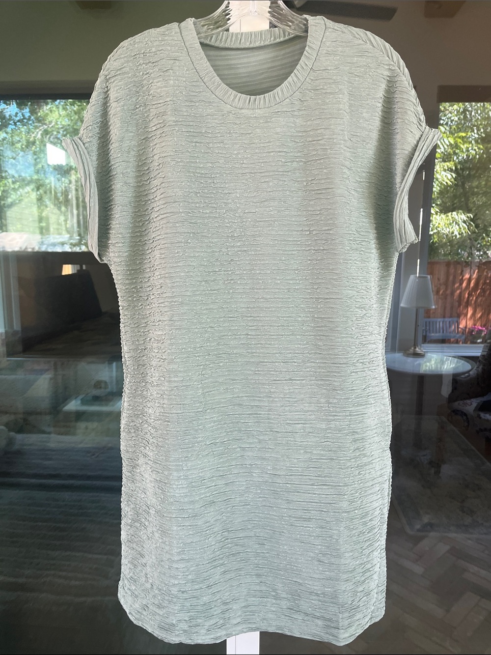 Stretchy Dress Medium Mint Green Textured Cuffed Sleeves Pockets